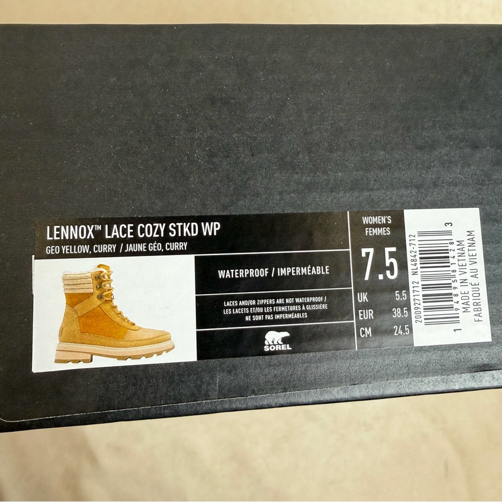 Sorel Lennox Lace Cozy WP Boots Geo Yellow Curry 7.5 Waterproof Insulated - Picture 14 of 14